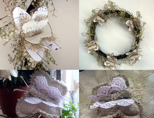 Винтажные бабочки из мешковины Винтажные бабочки из мешковины