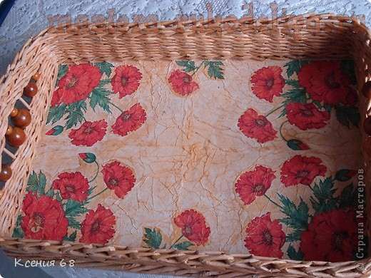 Мастер-класс по плетению из газет. Поднос с фанерным дном