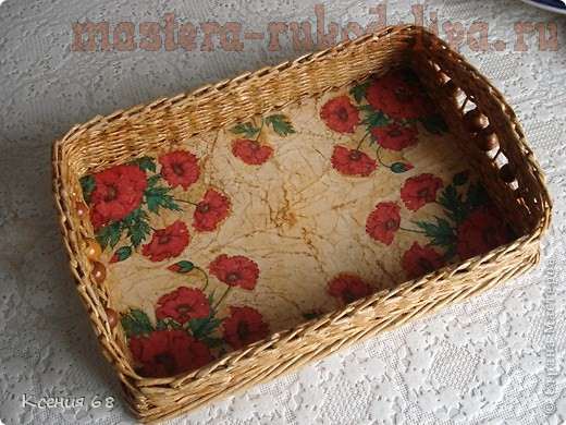 Мастер-класс по плетению из газет. Поднос с фанерным дном